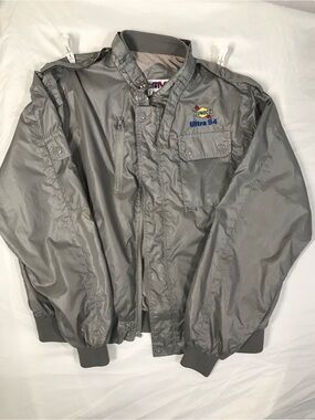 Vintage 90s Sunoco Ultra 94 Racing Fuel Bomber Jacket Silver Gray Men's XL